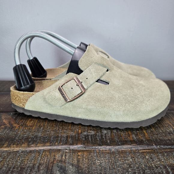 Birkenstock Boston Womens Size 6 EU 37 Narrow Clog Shoes Gray Suede Soft Bed - Picture 1 of 10